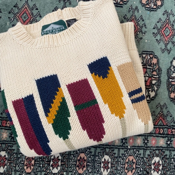 Vintage cotton collegiate preppy sweater with paddles - Picture 2 of 10